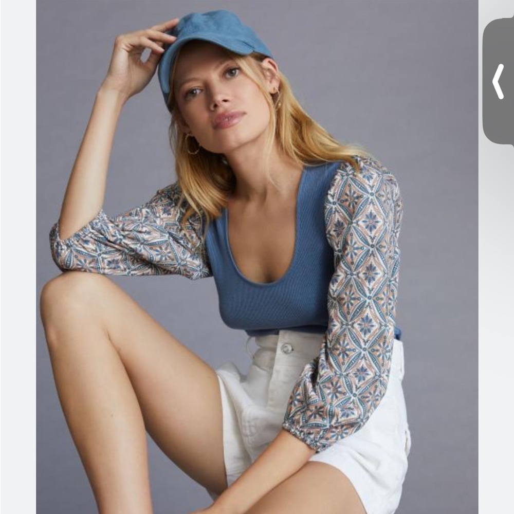NWT Anthropologie Dolan Woven Ribbed Top in Blue Green